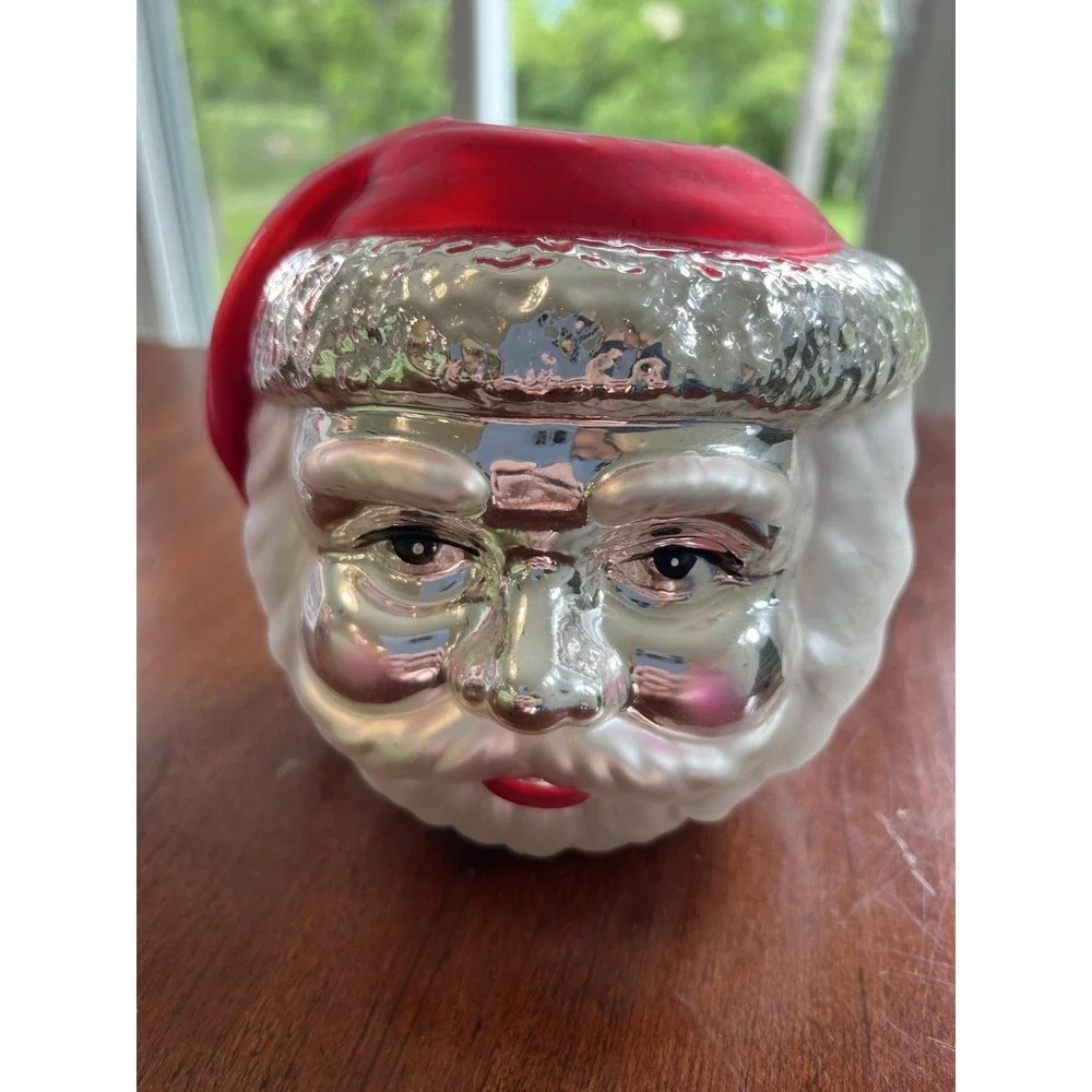 Vtg Dept 56 Christmas Candle Holder Mercury Glass Santa Votive Hand Painted‎